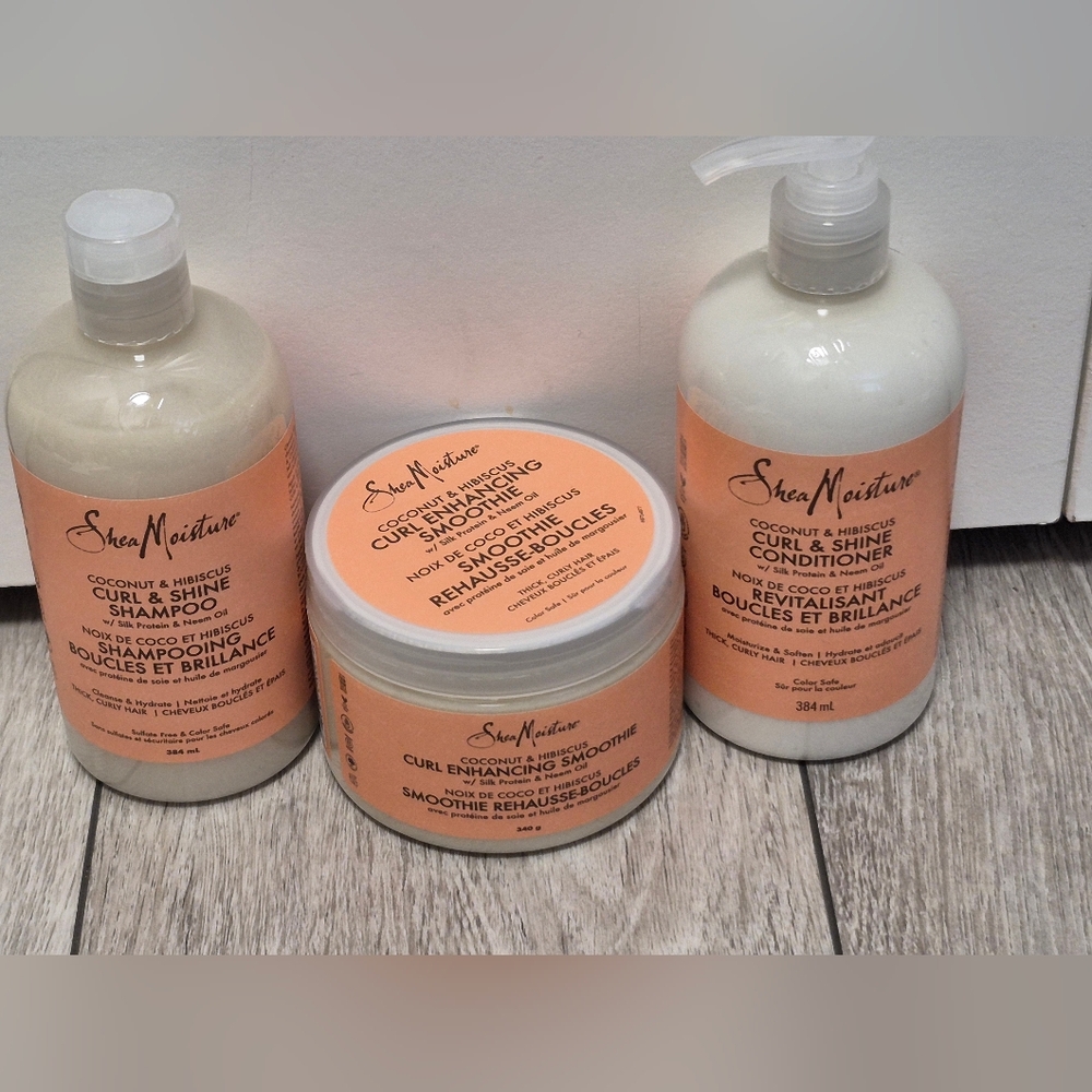SheaMoisture Coconut & Hibiscus Curl & Shine Hair Care Set; Conditioner, Shampoo